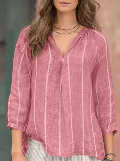 Blusa de manga raglán con cuello en V a rayas