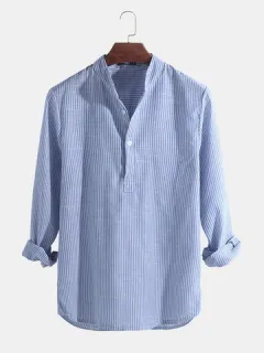 Henley de manga larga con cuello alto de algodón para hombre Camisa