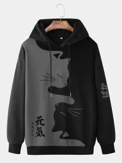 Sudaderas con capucha con estampado japonés Gato en contraste