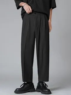 Traje Recto Liso Plisado Pantalones