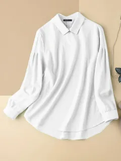 Blusa de solapa de manga larga sólida