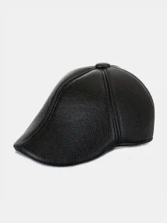 Hombre Piel sintética Color sólido Forward Sombrero Boina Sombrero Gorra plana