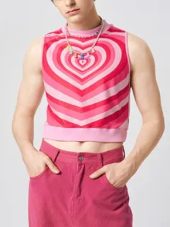 Camiseta sin mangas con estampado de corazones Cuello