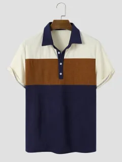 Camisas de golf de pana con botones colorblock