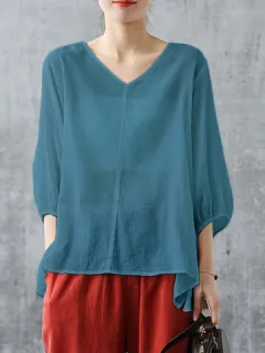 Blusa sólida de manga 3/4 con amarre en los puños