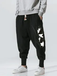 Estampado Panda Bambú Pantalones