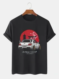 Camisetas con estampado de paisaje japonés Coche