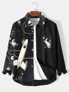 Camisas con estampado de nave espacial de astronauta de dibujos animados