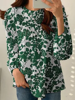 Allover Plant Print Casual Blouse