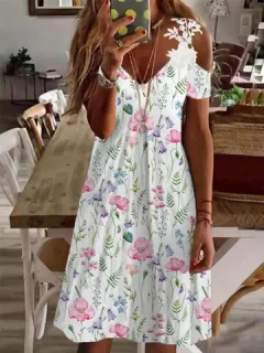 Floral Planta Hombro frío Vestido