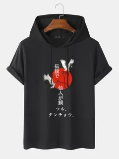 Camisetas con capucha y estampado de grullas japonesas