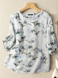 Random Flower Print Casual Blouse