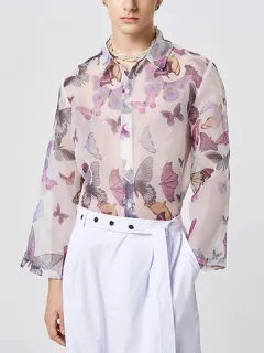 Estampado de mariposas transparentes Camisa