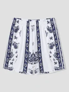 Shorts de cintura elástica con estampado de plantas