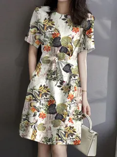 Bolsillo con cinturón con estampado de plantas Vestido