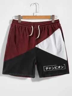 Shorts de punto waffle japonés colorblock