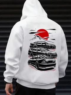 Sudaderas con capucha japonesas con estampado trasero Coche