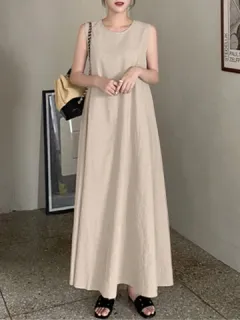 Sólido Sin Mangas Bolsillo Maxi Vestido