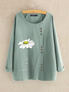 Blusa de algodón con botones florales Diseño