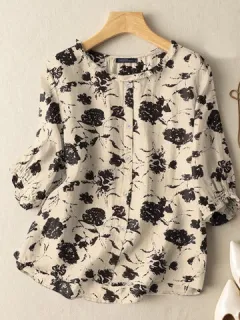 Blusa con volantes y estampado floral Cuello