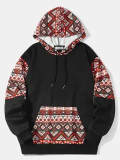 Sudaderas con capucha de patchwork con estampado geométrico étnico