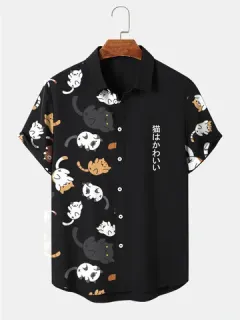 Lindas camisas con estampado japonés Gato