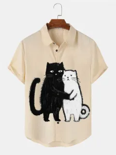 Lindas camisas con solapa estampada Gato