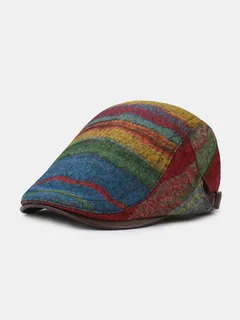 Collrown Men Stripe Patrón Patchwork Beret Sombrero Gorra plana