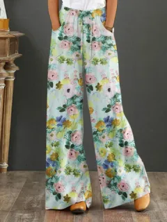 Acuarela Estampado Floral Recto Pantalones