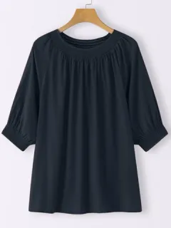 Solid Ruched Half Sleeve Blouse