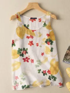 Camiseta sin mangas de algodón con estampado Floral Hoja