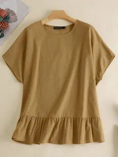 Blusa holgada de punto con volantes lisos