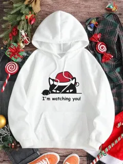 Navidad Gato Sudaderas con capucha con estampado de letras