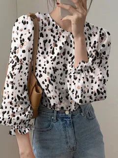 Floral Patrón Blusa con mangas abullonadas