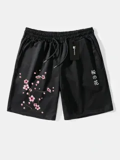 ChArmKpr pantalones cortos con estampado japonés de flores de cerezo