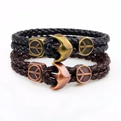 Rock Men's Bracelet Vintage Ring Double Layer Leather Bracelet