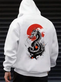 Red Sun Dragon Back Print Hoodies