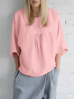 Blusa de algodón plisada lisa