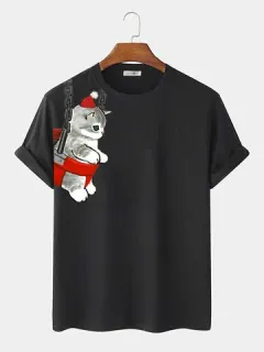 Navidad Gato Camisetas con estampado lateral