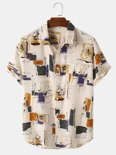 Hombre Estampado Ocio Manga corta Camisa