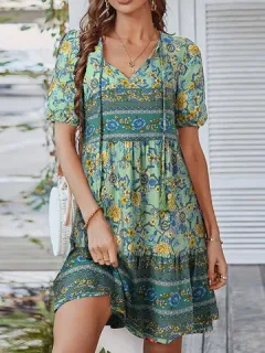 Estampado floral bohemio anudado Vestido