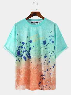 Camiseta con estampado de letras Gradual Color Splattered Splash Ink para hombre