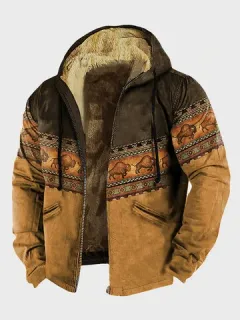 Chaqueta con forro polar de patchwork étnico