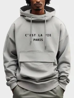 Sudaderas con capucha y bolsillo con solapa y estampado de letras