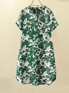 Floral Plant Print Vacation Dress