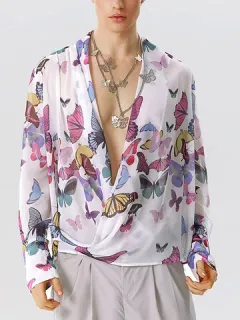 Capucha con estampado de mariposas Cuello Camisa