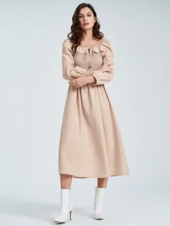 Solid Gathered Tie Front Dress