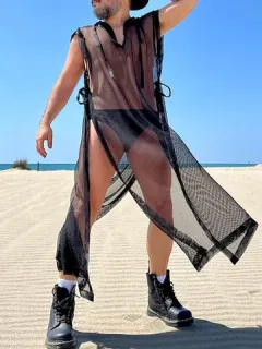 Sheer Mesh Tie Tunic