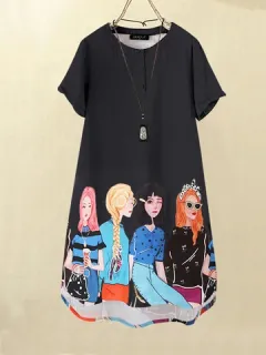 Vestido de niñas con bolsillo y estampado de dibujos animados