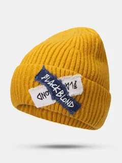 Unisex Solid Letter Patch Beanie Hat